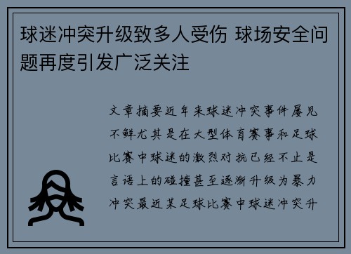 球迷冲突升级致多人受伤 球场安全问题再度引发广泛关注